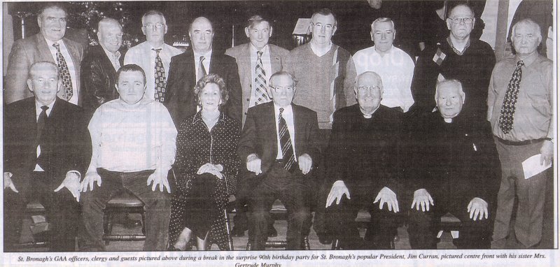 Jim Curran and friends in St Bronagh's GAA Club, Rostrevor on 29 December 2002, on the occasion of his 90th birthday